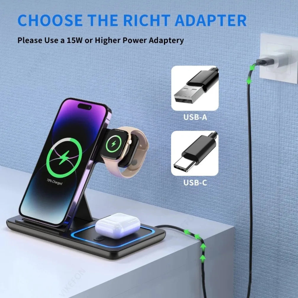 3-in-1 Foldable Travel Charging Station