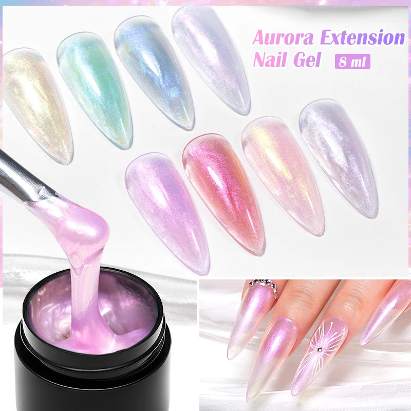 8ml Aurora Extension Gel Nail Polish Blue Pink Purple Acrylic Camouflage Hard Gel Semi Permanent UV Gel For Nails Extension DIY