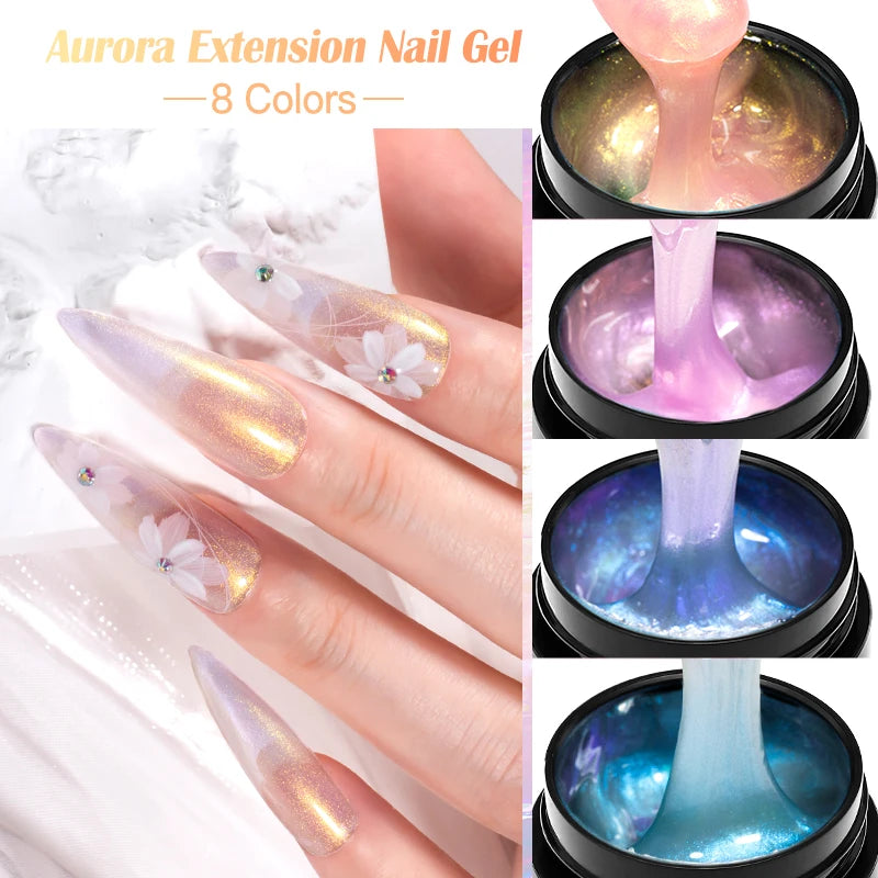 8ml Aurora Extension Gel Nail Polish Blue Pink Purple Acrylic Camouflage Hard Gel Semi Permanent UV Gel For Nails Extension DIY