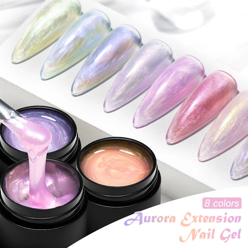 8ml Aurora Extension Gel Nail Polish Blue Pink Purple Acrylic Camouflage Hard Gel Semi Permanent UV Gel For Nails Extension DIY