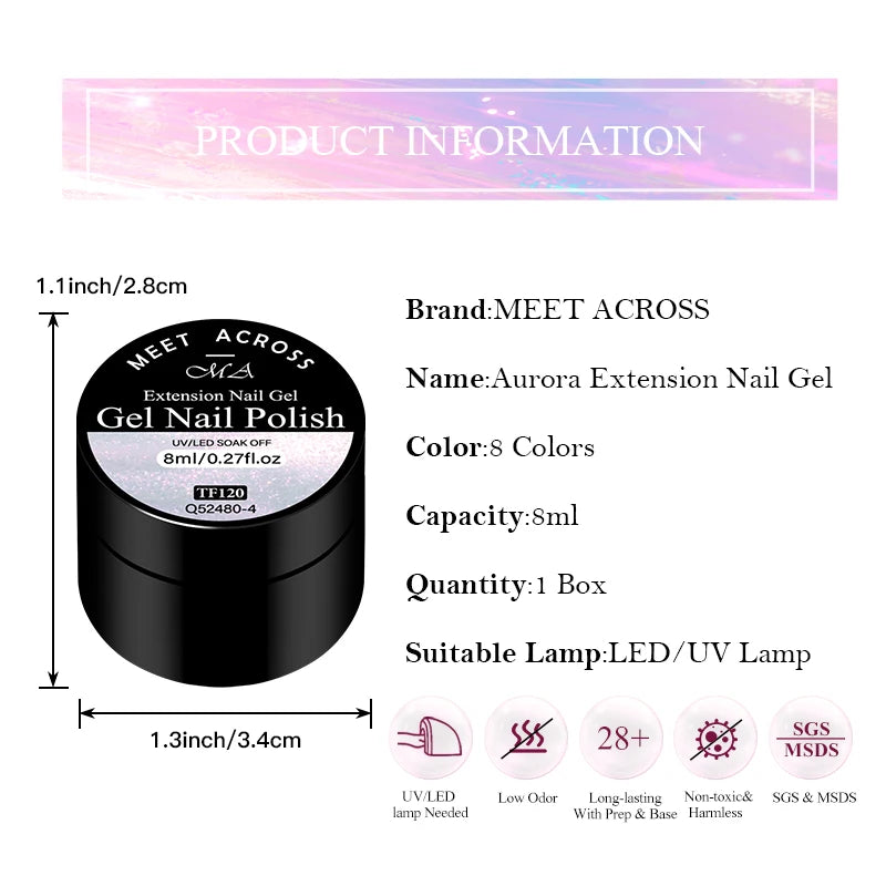 8ml Aurora Extension Gel Nail Polish Blue Pink Purple Acrylic Camouflage Hard Gel Semi Permanent UV Gel For Nails Extension DIY