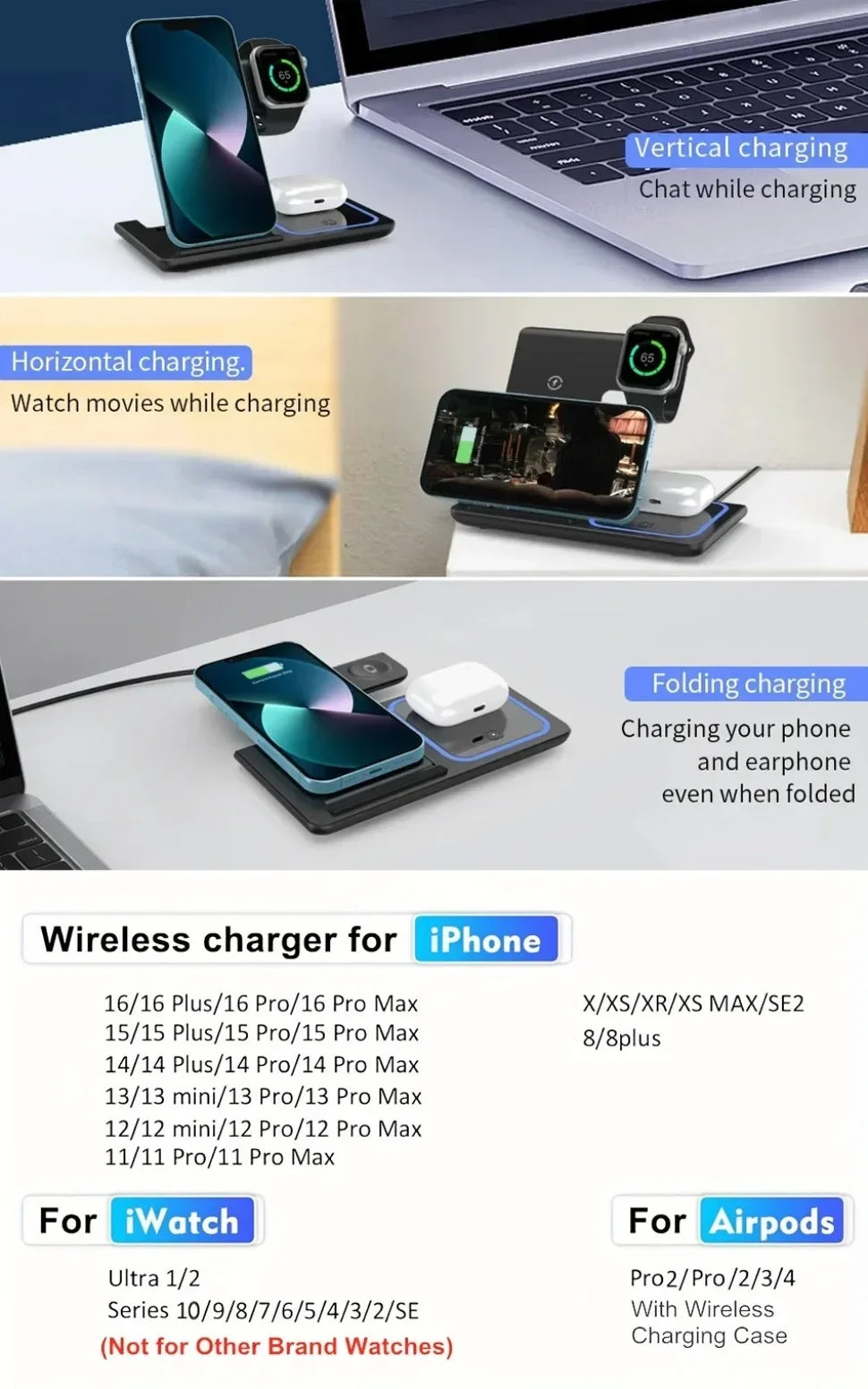 3-in-1 Foldable Travel Charging Station